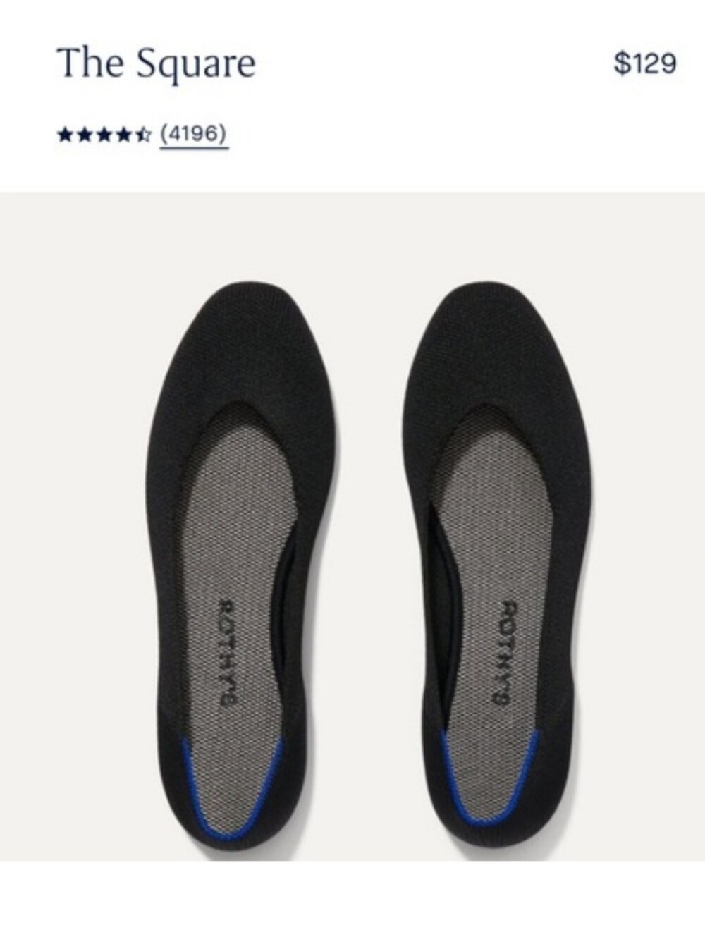 Rothy's The Square Toe Recycle Knit Ballet Shoes Solid Black Ballerina Flats 9